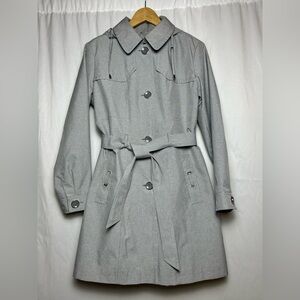 Johnston & Murphy Women’s Gray Belted Trench Coat Waterproof Hooded Jacket Sz L